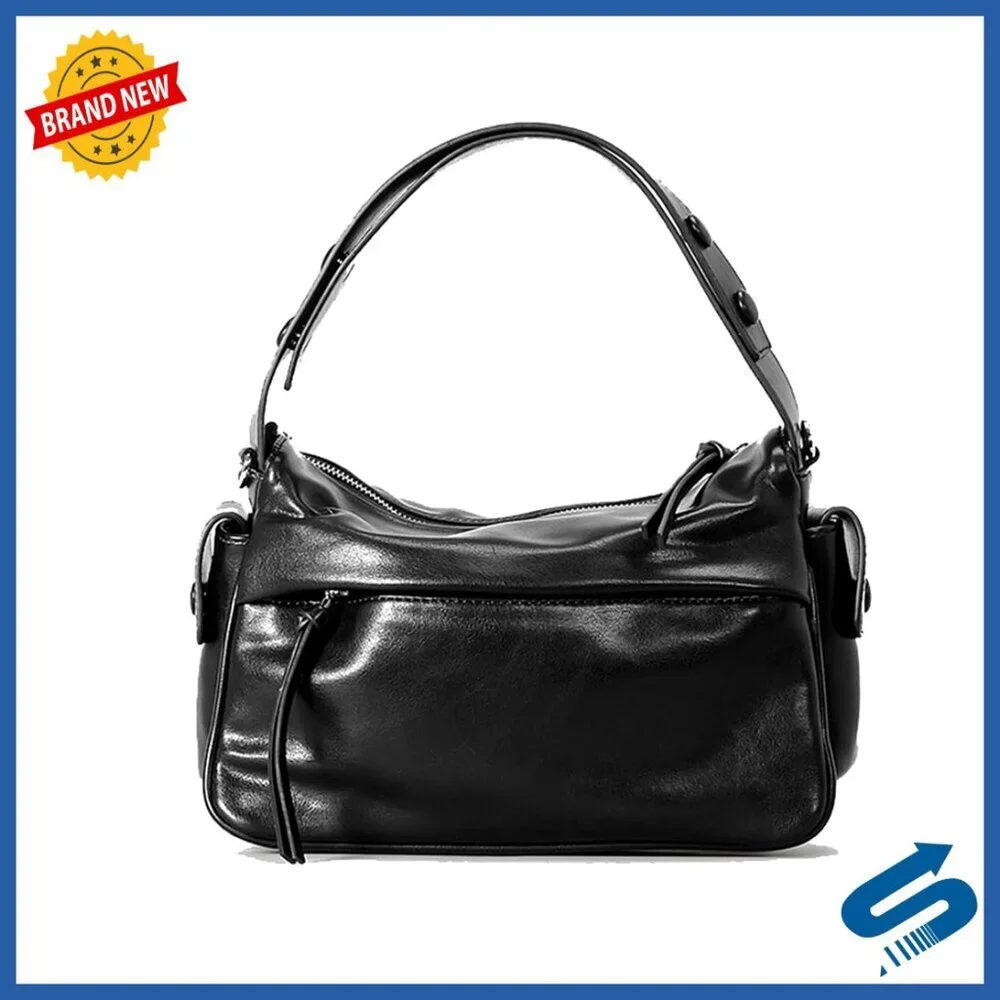 Faux Leather Satchel Handbag with Detachable Crossbody Strap